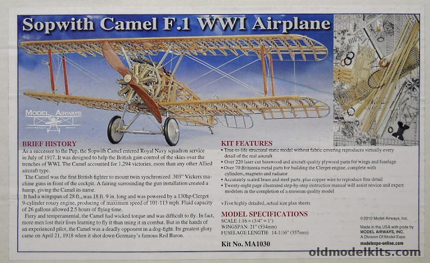 Model Airways 1/16 Sopwith Camel F1 - Skeleton Kit, MA1030 plastic model kit